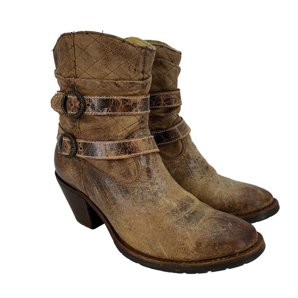 Justin‎ Boots Womens Size 7 B 1314 4645 VC4 Distressed Western Buckle Zip Heeled